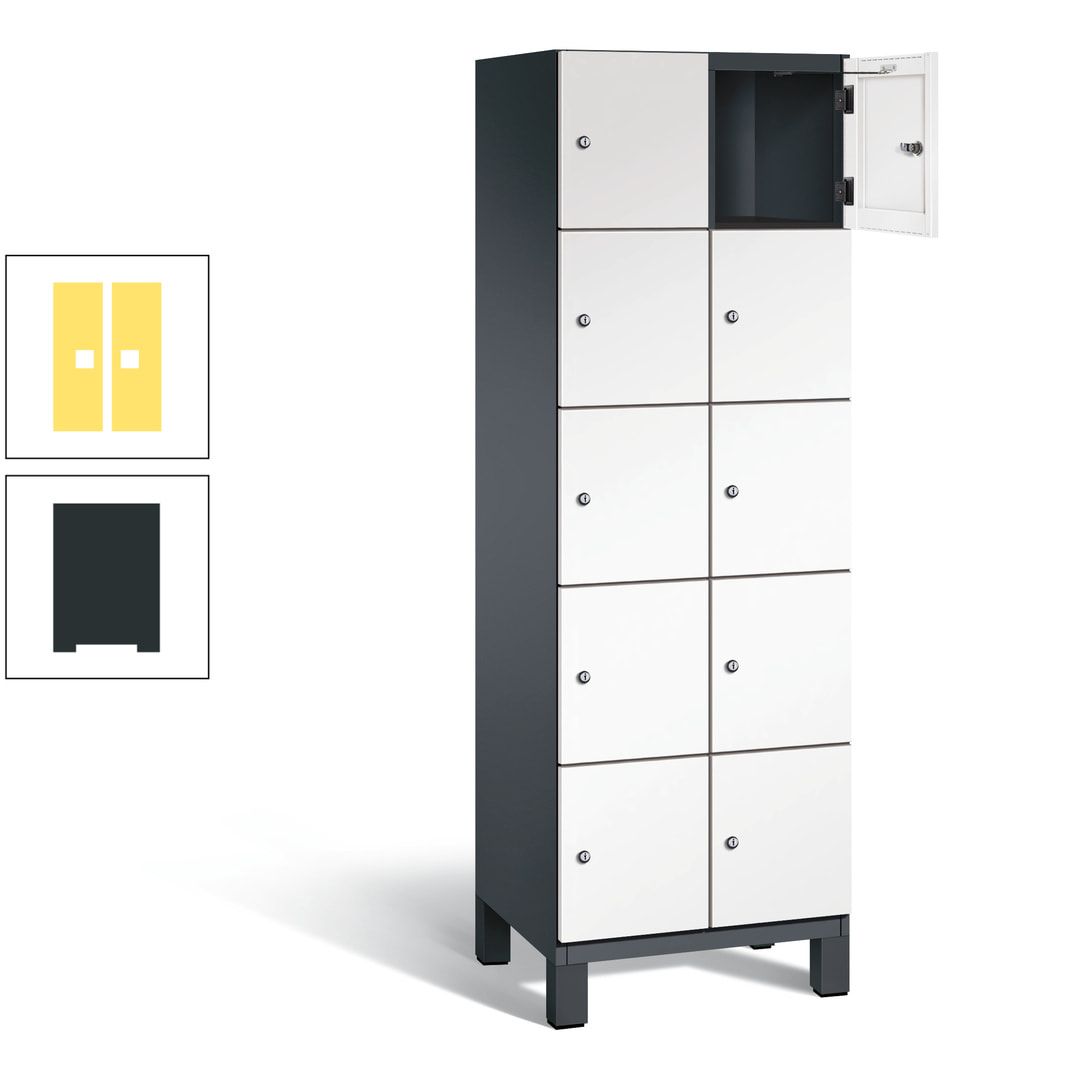 Fächerschrank, Stahlschrank, 10 Fächer, Türöffnungsbegrenzer, Füße, 1.980 x 600 x 525 mm (HxBxT), Korpus anthrazitgrau, Front anthrazitgrau