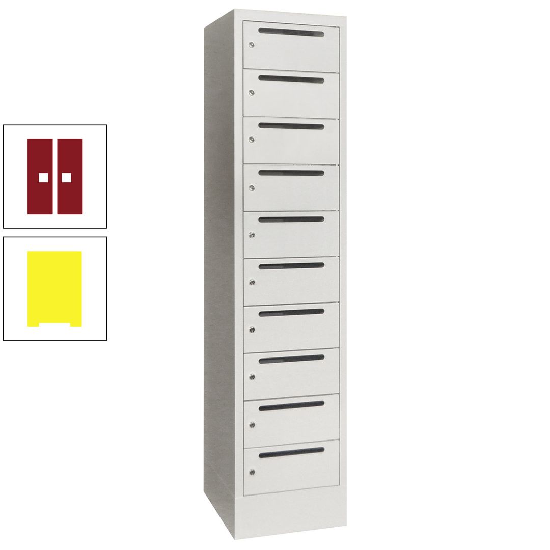Postverteilerschrank, Schließfachschrank, 1 Abteil a 400 mm, 10 Fächer, 1.850 x 400 x 500 mm (HxBxT), Korpus anthrazitgrau, Front anthrazitgrau