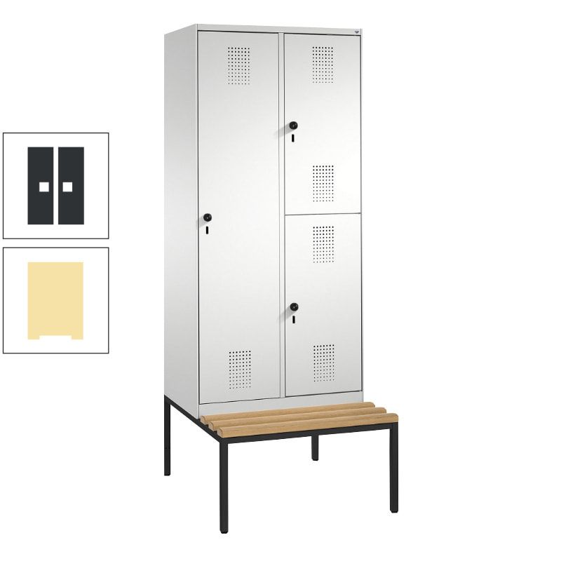 Garderobenschrank, Spind ein- und doppelstöckig Sitzbank, 2 Abteile, 3 Fächer, 2.090 x 800 x 500 mm (HxBxT), Front anthrazitgrau, Korpus anthrazitgrau