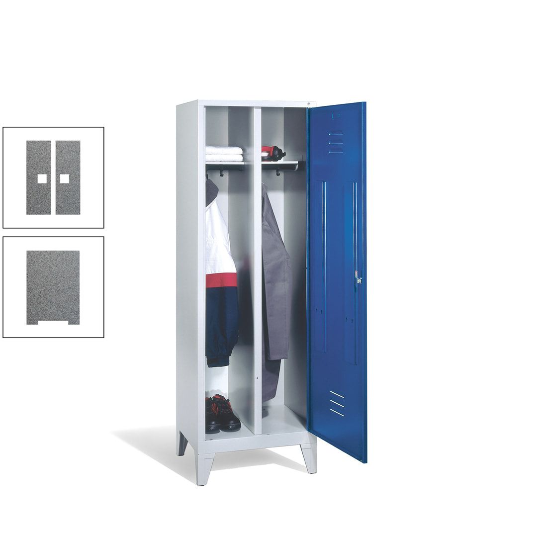 Doppel-Spind mit Großtür, Garderobenschrank mit Füßen, 2 Abteile a 300 mm, Korpus anthrazitgrau, Tür anthrazitgrau, 1.850 x 610 x 500 mm (HxBxT)