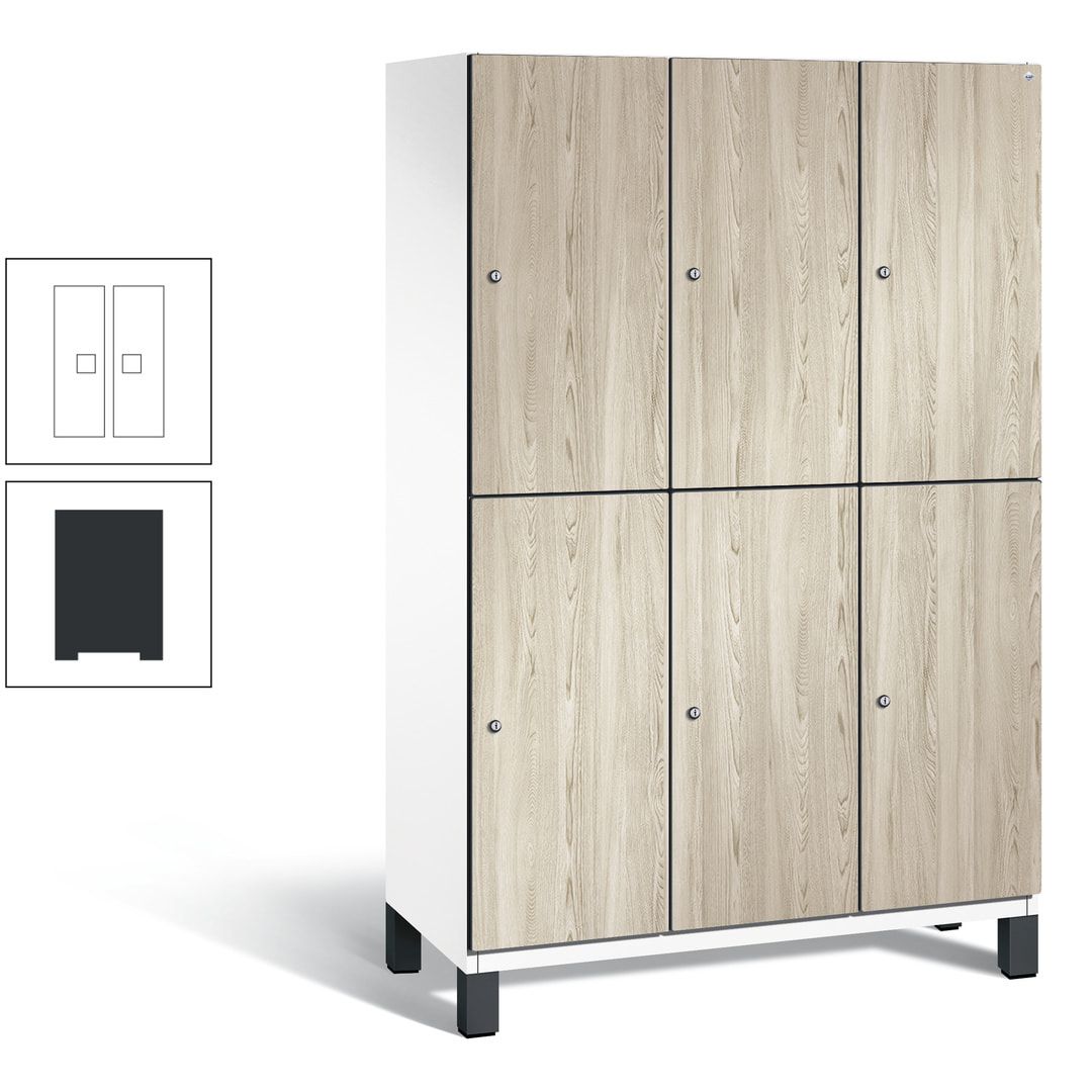 Fächerschrank, Garderobenschrank, mit Füßen, 3 Abteile, 1.980 x 1.200 x 525 mm (HxBxT), Korpus anthrazitgrau, Tür Donau-Ahorn