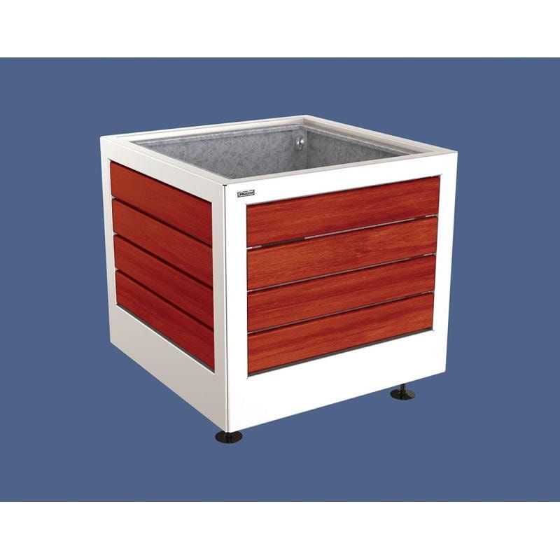 Pflanzbehälter, Stahl und Holz, verstellbare Füße, Innenverkleidung feuerverzinkt mit Verladungsgriffen, 700 x 800 x 800 mm (HxBxT), Farbe enzianblau