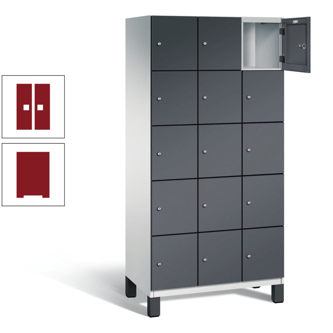 Fächerschrank, Stahlschrank, 15 Fächer, Türöffnungsbegrenzer, Füße, 1.980 x 900 x 525 mm (HxBxT), Korpus anthrazitgrau, Front anthrazitgrau