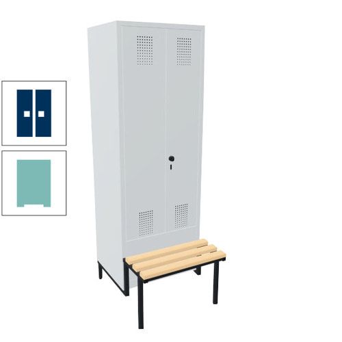 Doppel-Spind, Garderobenschrank, Buche Sitzbank integriert, 2 Abteile a 400 mm, Korpus anthrazitgrau, Tür anthrazitgrau, 1.850 x 800 x 815 mm (HxBxT)