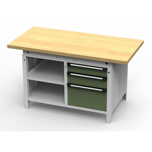 OTTOKIND Werkbank - bündige Arbeitsplatte - 850 x 1.150 x 750 mm (HxBxT) - 3 Schubladen - 2 Ablageböden - lichtgrau