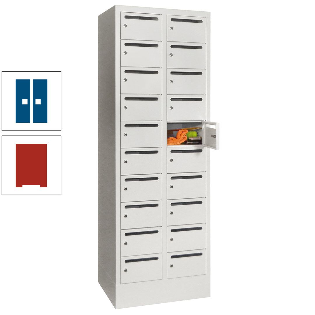 Postverteilerschrank, Schließfachschrank, 2 Abteile a 300 mm, 20 Fächer, 1.850 x 600 x 500 mm (HxBxT), Korpus anthrazitgrau, Front anthrazitgrau