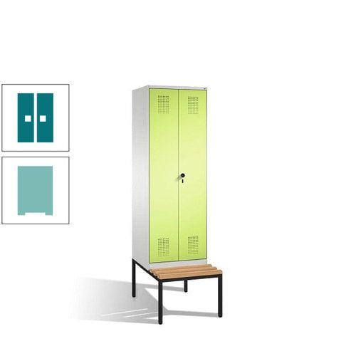 Doppel-Spind, Garderobenschrank, Buche Sitzbank untergebaut, 2 Abteile a 300 mm, Korpus anthrazitgrau, Tür anthrazitgrau, 2.090 x 600 x 815 mm (HxBxT)