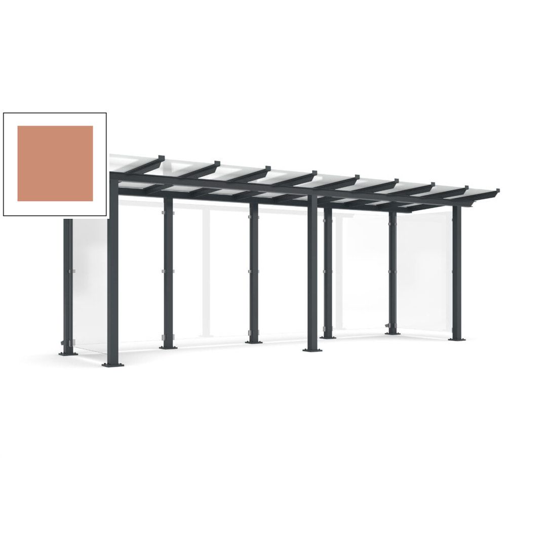 Unterstand mit Pultdach und Sicherheitsglas - feuerverzinkt und farbbeschichtet - 2.435 x 6.850 x 2.090 (HxBxT) - Farbe Achatgrau