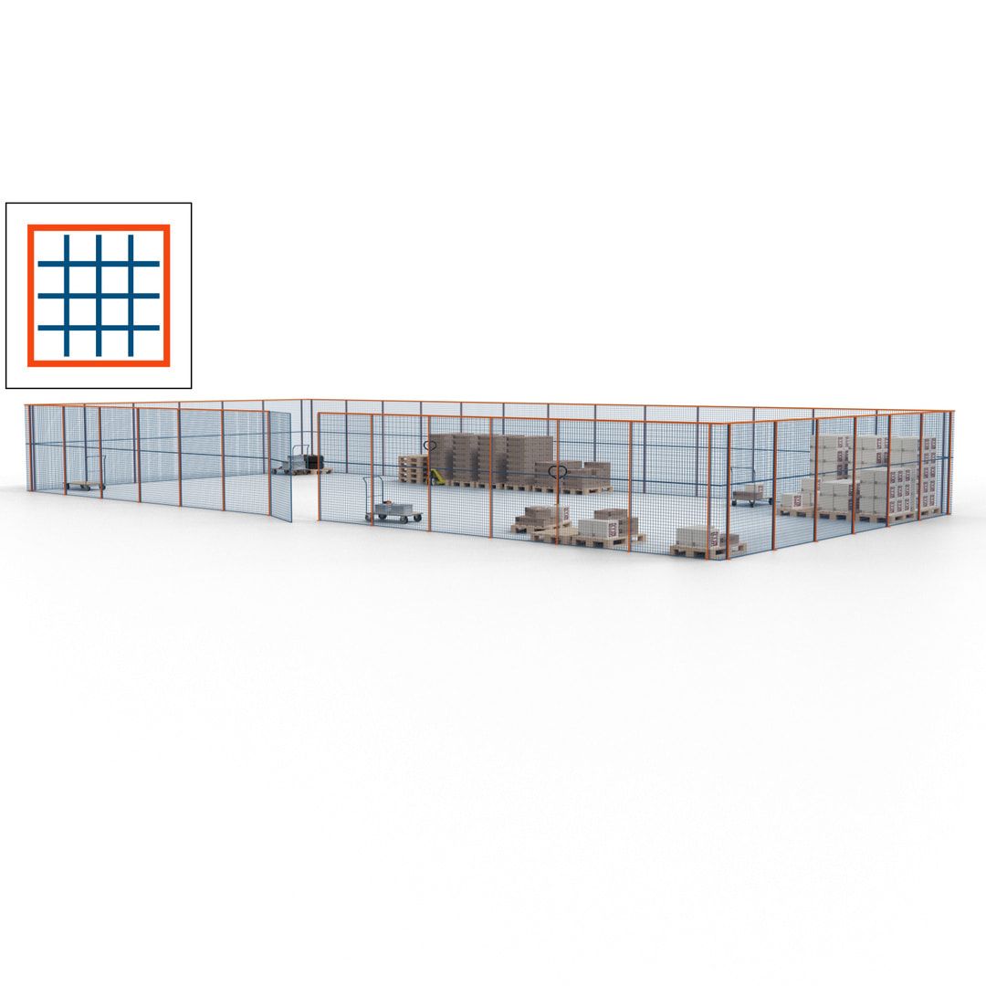 Maschinen Schutzgitter - Hallentrennwand - Sicherheitszaun - Tür - 57 m - 2.200 x 19.900 x 9.400 mm (HxBxT) - enzianblau
