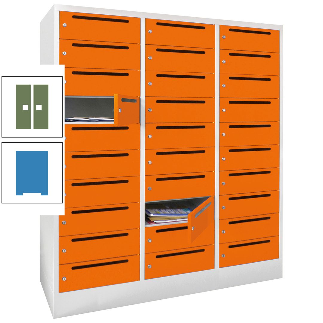 Postverteilerschrank, Schließfachschrank, 3 Abteile a 40 cm, 30 Fächer, 1.850 x 1.200 x 500 mm (HxBxT), Korpus anthrazitgrau, Front anthrazitgrau