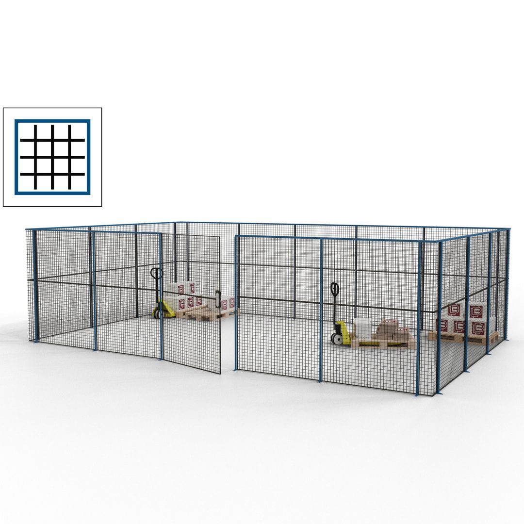 Maschinen Schutzgitter - Hallentrennwand - Sicherheitszaun - Tür - 22 m - 2.200 x 7.900 x 4.900 mm (HxBxT) - enzianblau