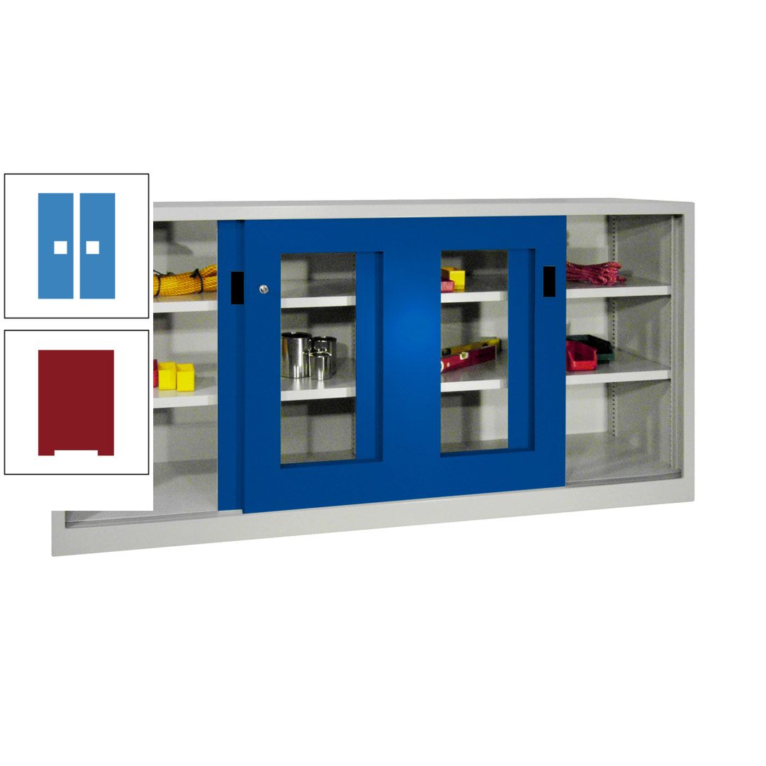 Schiebetürenschrank - Sichtfenstertüren - 1.000x2.000x400 mm (HxBxT) - 4 Böden, gepulvert - Zylinderschloss - anthrazitgrau
