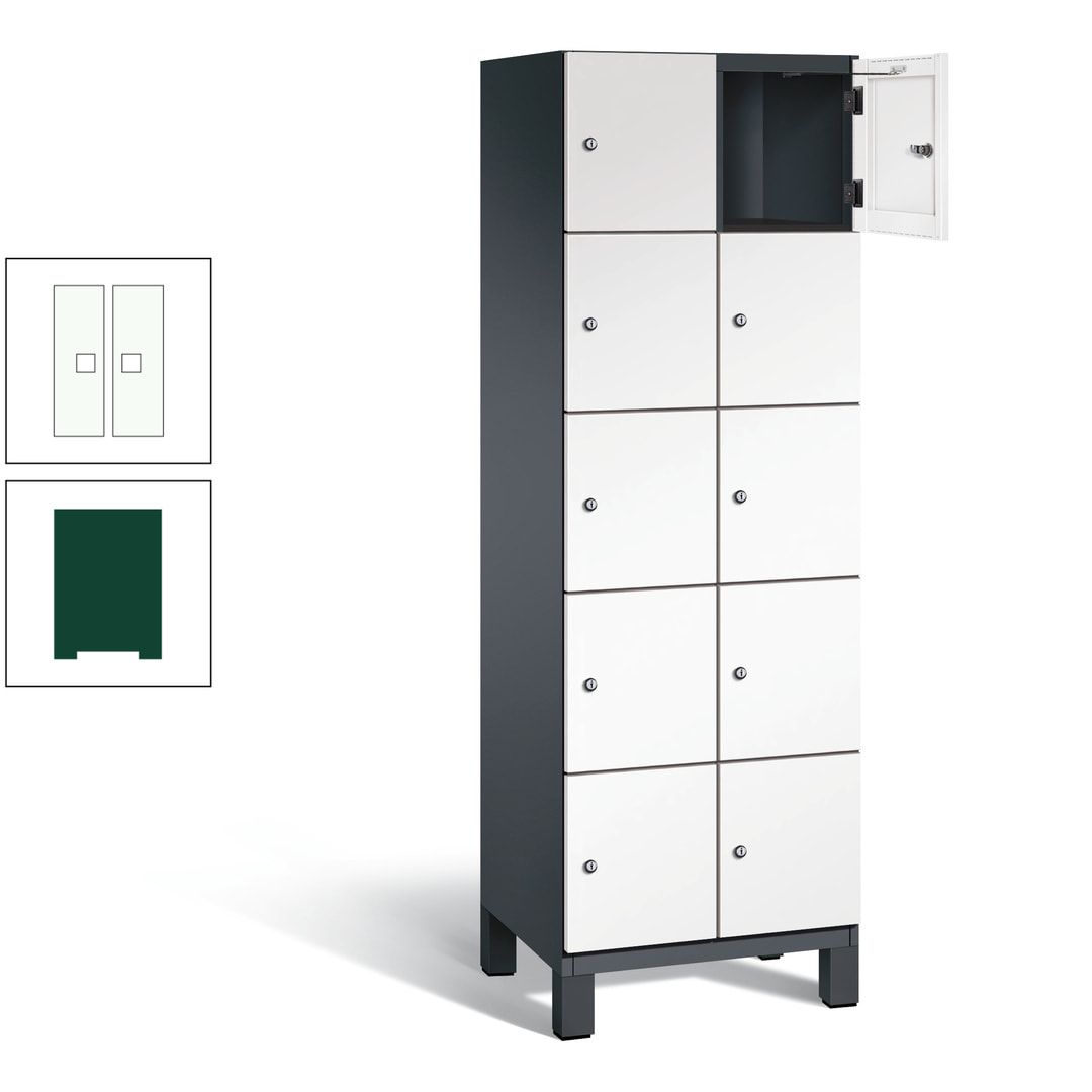 Fächerschrank, Stahlschrank, 10 Fächer, Türöffnungsbegrenzer, Füße, 1.980 x 600 x 525 mm (HxBxT), Korpus anthrazitgrau, Front anthrazitgrau