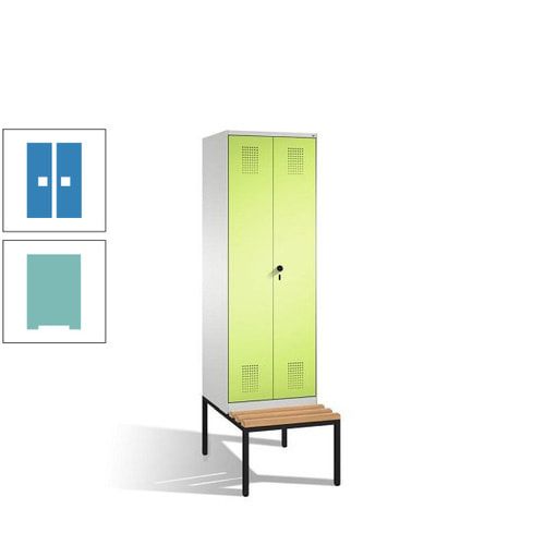 Doppel-Spind, Garderobenschrank, Buche Sitzbank untergebaut, 2 Abteile a 300 mm, Korpus anthrazitgrau, Tür anthrazitgrau, 2.090 x 600 x 815 mm (HxBxT)