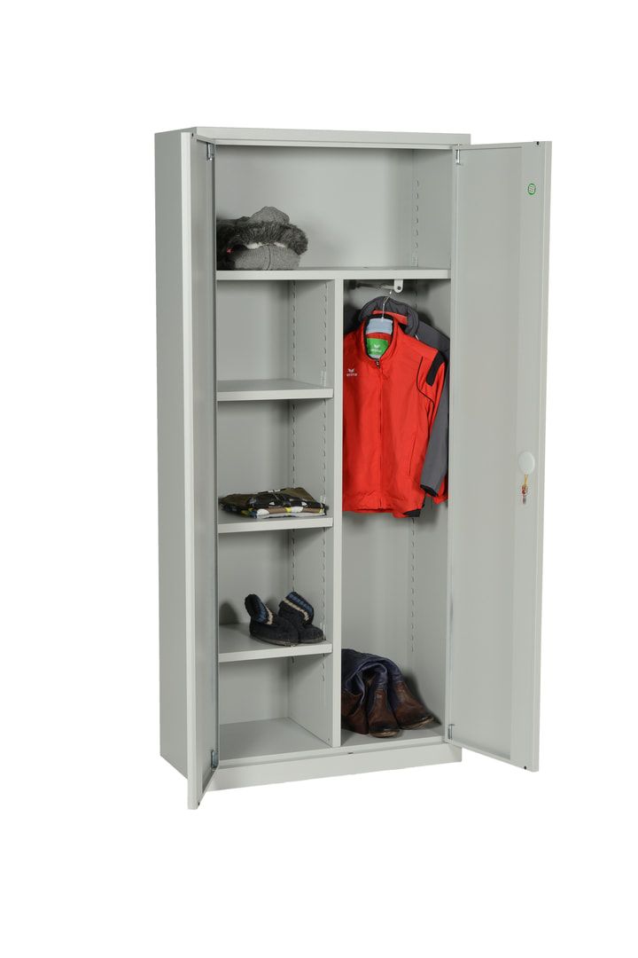 Kleiderschrank mit Sockel - Spind mit Trennwand - 1.800 x 800 x 380 mm (HxBxT) - Zylinderschloss - lichtgrau
