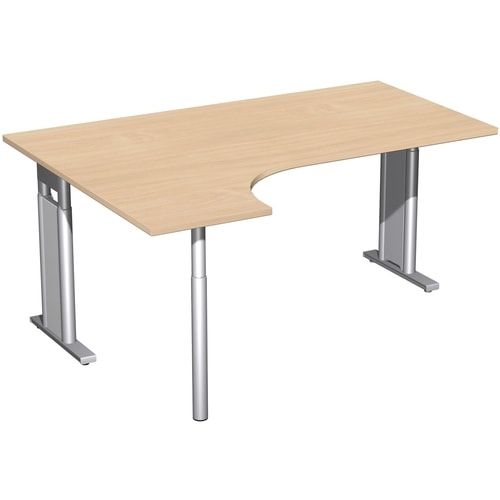 Eckschreibtisch, Ecke links, Füße einseitig verkürzt, C-Fuß Pro, höhenverstellbar, 680-820 x 1.600 x 1.200 mm (HxBxT), Dekor Ahorn
