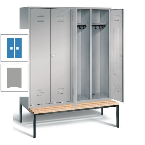 Doppel-Spindschrank, Buche Sitzbank untergebaut, 4 Abteile a 400 mm, Korpus lichtgrau, Tür anthrazitgrau, 2.090 x 1.590 x 815 mm (HxBxT)