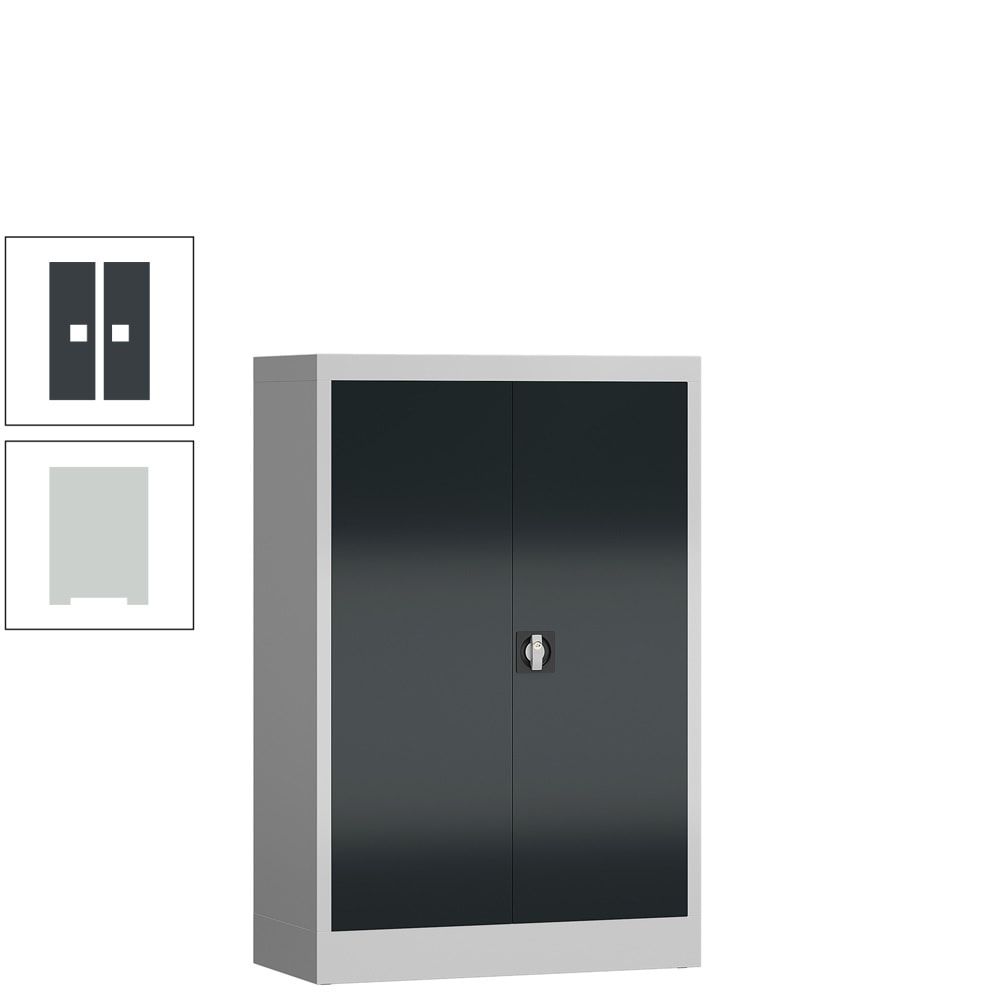 Aktenschrank, Büroschrank, abschließbar, Flügeltüren, 2 Fachböden, 1.200 x 800 x 380 mm (HxBxT), Stahl, Korpus und Türen lichtgrau