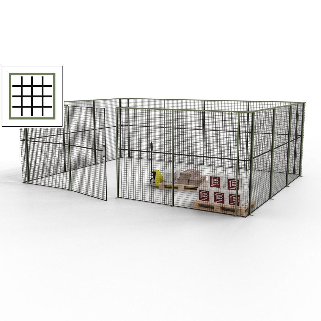 Maschinen Schutzgitter - Hallentrennwand - Sicherheitszaun - Tür - 21 m - 2.200 x 6.400 x 4.900 mm (HxBxT) - enzianblau