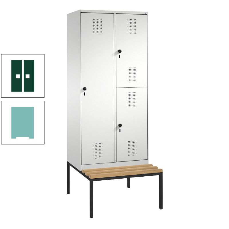 Garderobenschrank, Spind ein- und doppelstöckig Sitzbank, 2 Abteile, 3 Fächer, 2.090 x 800 x 500 mm (HxBxT), Front anthrazitgrau, Korpus anthrazitgrau