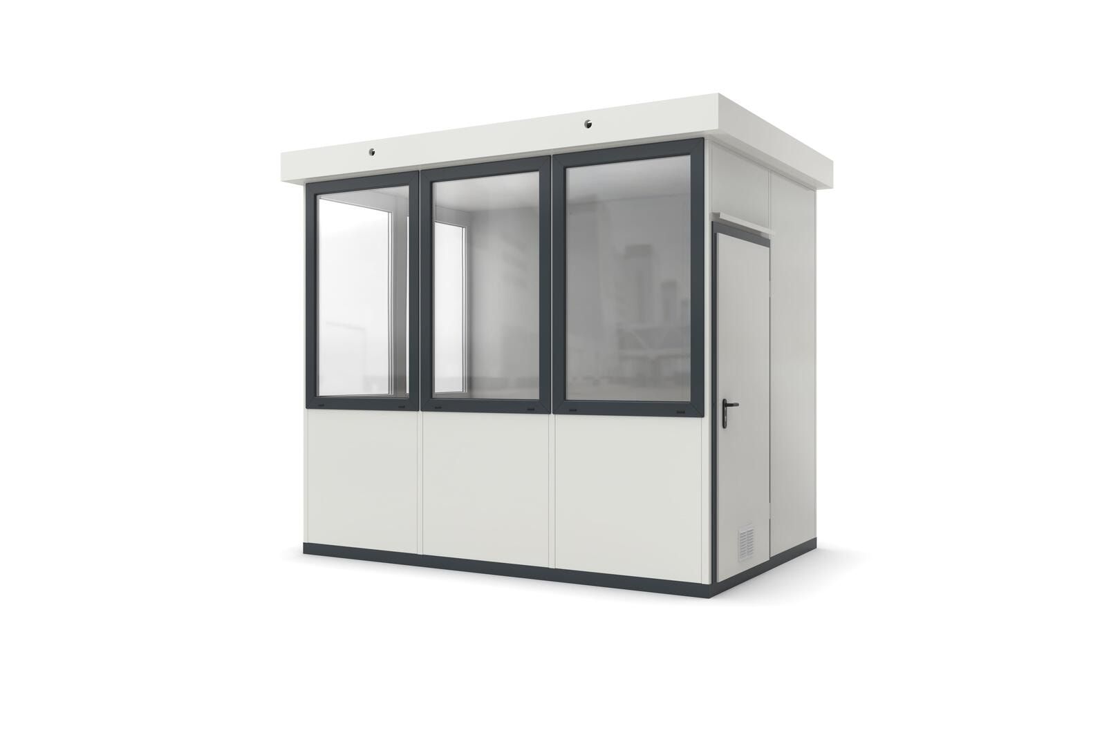 Bürocontainer, Pförtnerhäuschen, Kassenhaus, Anmeldung, mobil, für Außen, 2.800 x 3.045 x 2.045 mm (HxBxT), 6,22 qm, Inklusive Fußboden