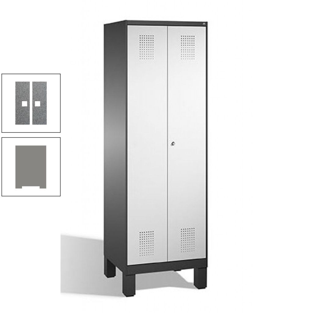 Doppel-Spind, Doppeltüren, Garderobenschrank mit Füßen, 2 Abteile a 300 mm, Korpus anthrazitgrau, Tür anthrazitgrau, 1.850 x 600 x 500 mm (HxBxT)