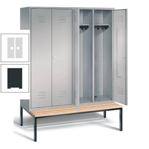 Doppel-Spindschrank, Buche Sitzbank untergebaut, 4 Abteile a 400 mm, Korpus lichtgrau, Tür anthrazitgrau, 2.090 x 1.590 x 815 mm (HxBxT)