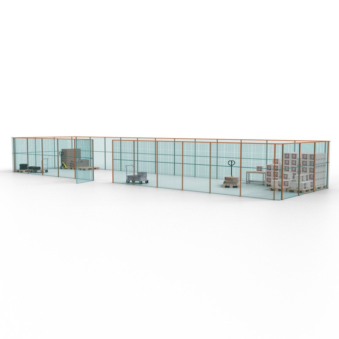 Maschinen Schutzgitter - Hallentrennwand - Sicherheitszaun - Tür - 45 m - 2.200 x 18.400 x 4.900 mm (HxBxT) - enzianblau