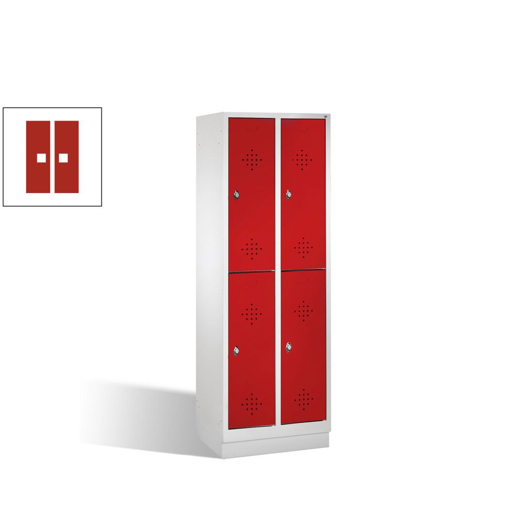 Garderobenschrank, 2 Abteile, 4 Fächer, 1.800 x 610 x 500 mm (HxBxT), Drehriegel, Sockel, Korpus lichtgrau, Türen anthrazitgrau