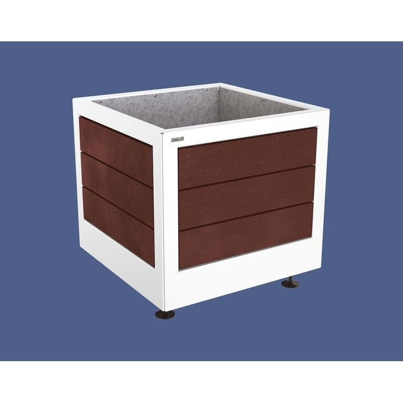 Pflanzbehälter, Stahl, recyclebarer Kunststoff, verstellbare Füße, Innen Blech fvz mit Verladungsgriffen, 700 x 800 x 800 mm (HxBxT), enzianblau