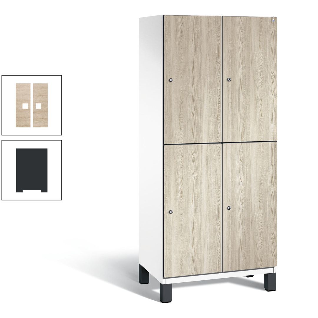 Fächerschrank, Garderobenschrank, mit Füßen, 2 Abteile, 1.980 x 800 x 525 mm (HxBxT), Korpus anthrazitgrau, Tür Donau-Ahorn