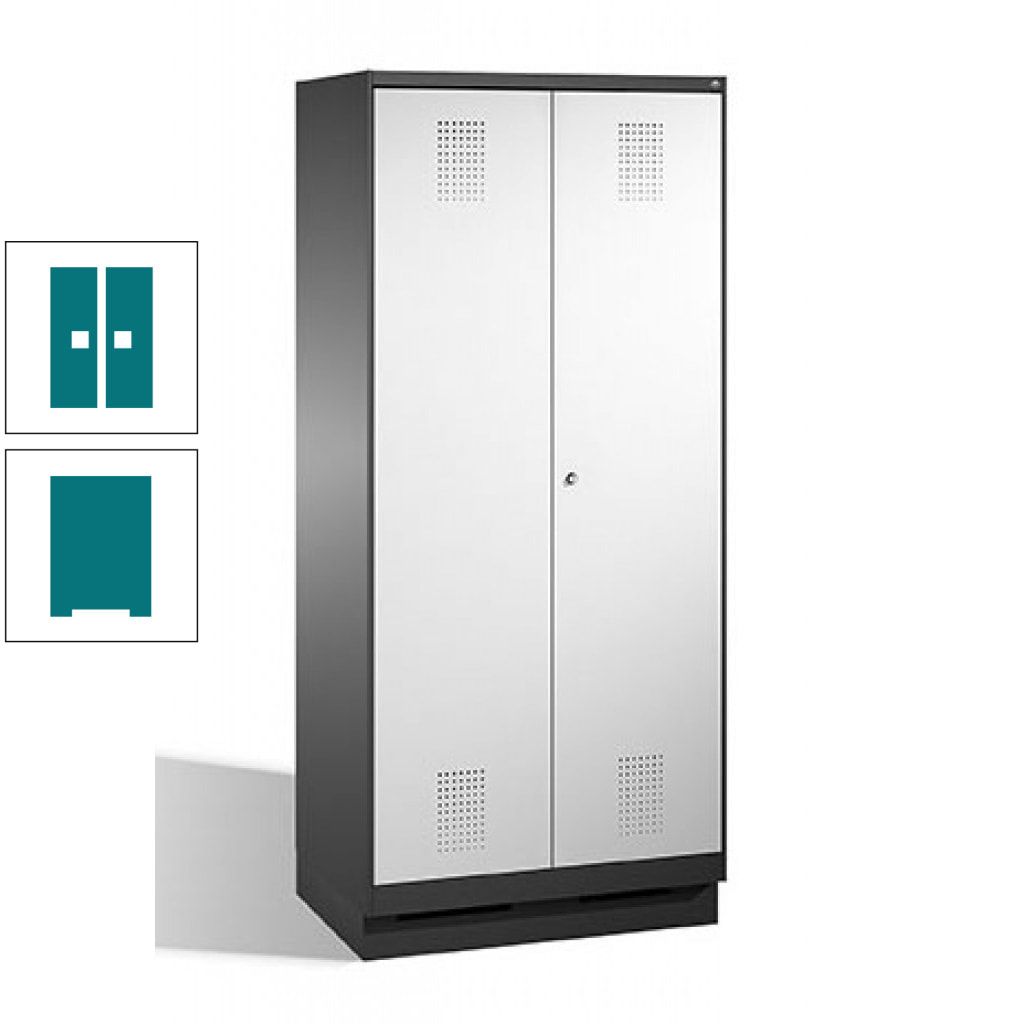 Doppel-Spind, Doppeltüren, Garderobenschrank mit Sockel, 2 Abteile a 400 mm, Korpus anthrazitgrau, Tür anthrazitgrau, 1.800 x 800 x 500 mm (HxBxT)