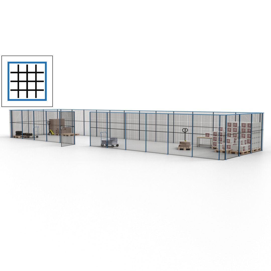 Maschinen Schutzgitter - Hallentrennwand - Sicherheitszaun - Tür - 45 m - 2.200 x 18.400 x 4.900 mm (HxBxT) - enzianblau