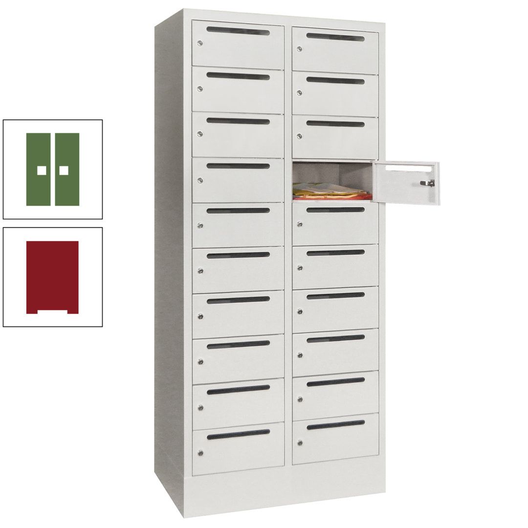 Postverteilerschrank, Schließfachschrank, 2 Abteile a 400 mm, 20 Fächer, 1.850 x 800 x 500 mm (HxBxT), Korpus anthrazitgrau, Front anthrazitgrau