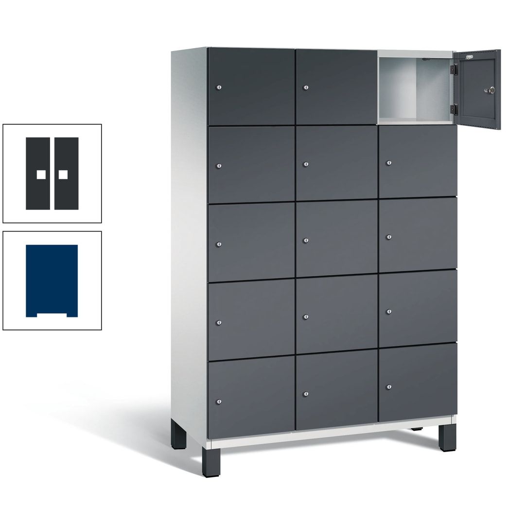 Fächerschrank, Stahlschrank, 15 Fächer, Türöffnungsbegrenzer, Füße, 1.980 x 1.200 x 525 mm (HxBxT), Korpus anthrazitgrau, Front anthrazitgrau