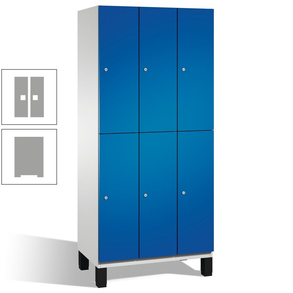 Fächerschrank, Stahlschrank, doppelstöckig, 6 Fächer, Füße, Korpus anthrazitgrau, Tür anthrazitgrau, 1.980 x 900 x 525 mm (HxBxT)