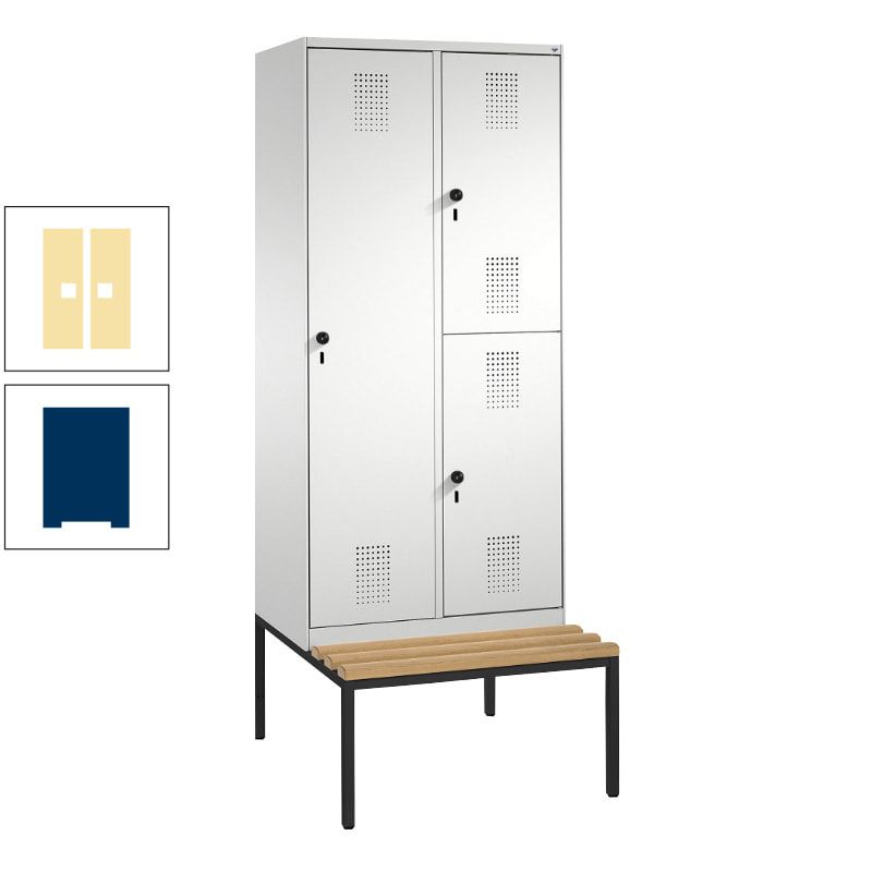 Garderobenschrank, Spind ein- und doppelstöckig Sitzbank, 2 Abteile, 3 Fächer, 2.090 x 800 x 500 mm (HxBxT), Front anthrazitgrau, Korpus anthrazitgrau