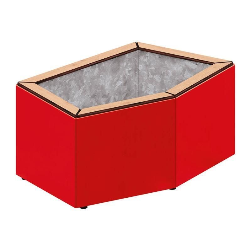 Pflanzbehälter, modular, pentagonale Form, fvz Stahlblech, innen Geotextilfolie, verstellbare Füße, 465 x 1.065 x 665 mm (HxBxT), Farbe Enzianblau