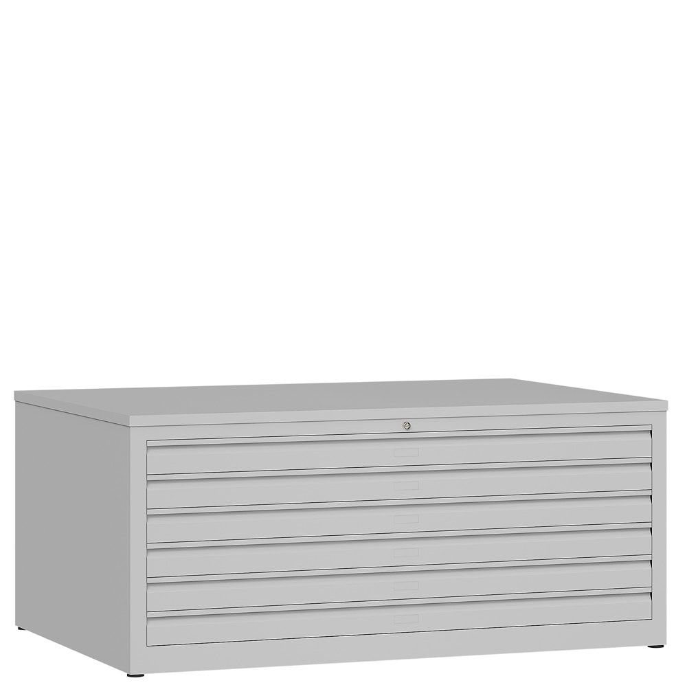 Zeichenschrank, Planschrank, Architektenschrank, Flachablageschrank, bis DIN A0, 6 Schubladen, 605 x 1.405 x 955 mm (HxBxT), Farbe: lichtgrau