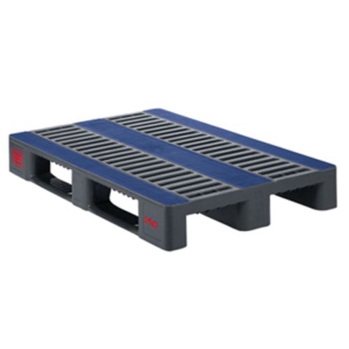3-Kufen-Palette - HDPE - 1.500 kg - rutschhemmende Oberfl. - 1.200x800x160 mm - grau/blau