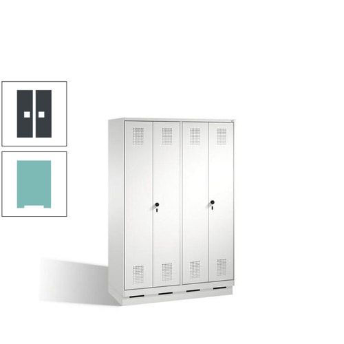 Doppel-Spind, Doppeltüren, Garderobenschrank mit Sockel, 4 Abteile a 300 mm, Korpus anthrazitgrau, Tür anthrazitgrau, 1.800 x 1.200 x 500 mm (HxBxT)