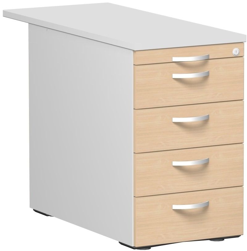 Standcontainer, 4 Schubladen, Ordnungsfach, Zentralverschluss, 720 x 438 x 800 (1.000) mm (HxBxT), Front Ahorn, Oberboden Ahorn, Korpus Ahorn