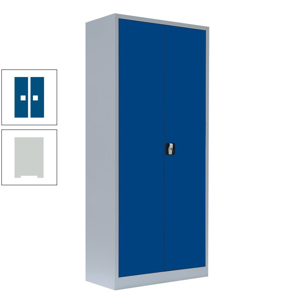 Aktenschrank, Büroschrank, abschließbar, Flügeltüren, 4 Fachböden, 1.800 x 800 x 383 mm (HxBxT), Stahl, Korpus und Türen in enzianblau