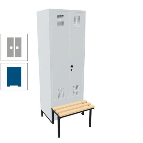 Doppel-Spind, Garderobenschrank, Buche Sitzbank integriert, 2 Abteile a 400 mm, Korpus anthrazitgrau, Tür anthrazitgrau, 1.850 x 800 x 815 mm (HxBxT)