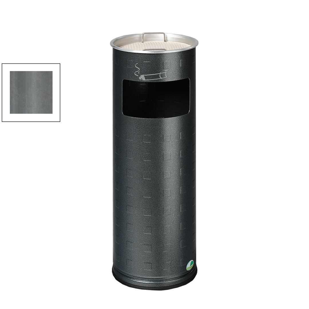 Abfallsammler mit Ascher - rund - Aluminium - Volumen 17 l - 660 x 230 x 230 mm (HxBxT) - Antik silber, geprägt