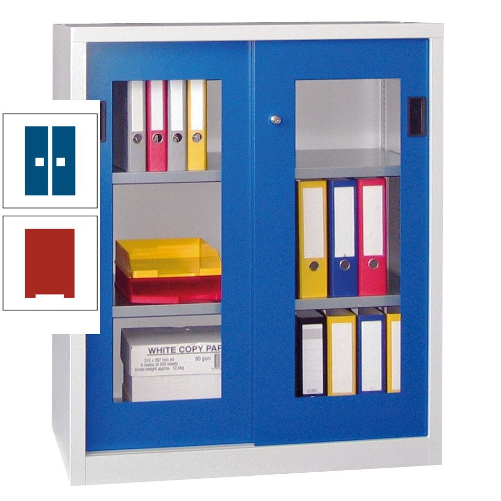 Schiebetürenschrank - Sichtfenstertüren - 1.000x1.000x400 mm (HxBxT) - 2 Böden, gepulvert - Zylinderschloss - anthrazitgrau