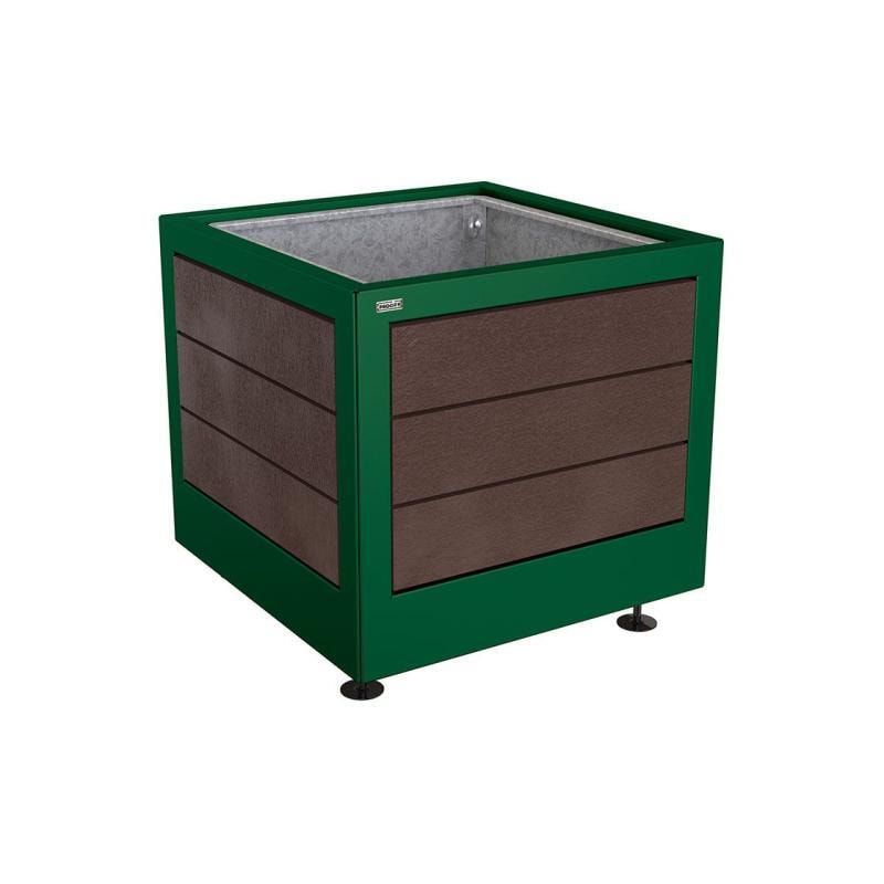 Pflanzbehälter, Stahl, recyclebarer Kunststoff, verstellbare Füße, Innen Blech fvz mit Verladungsgriffen, 700 x 800 x 800 mm (HxBxT), enzianblau