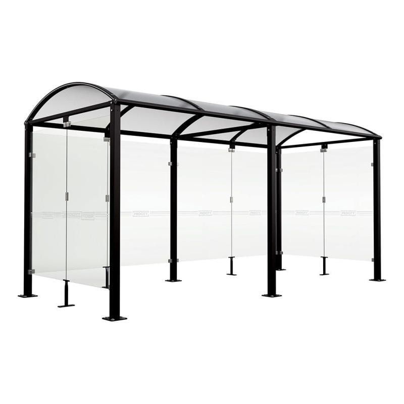 Fahrradunterstand, Fahrradüberdachung, All-in-One + Zusatz, Sicherheitsglas, 2.635 x 5.000 x 2.090 mm (HxBxT), auf Bodenplatten, Farbe enzianblau