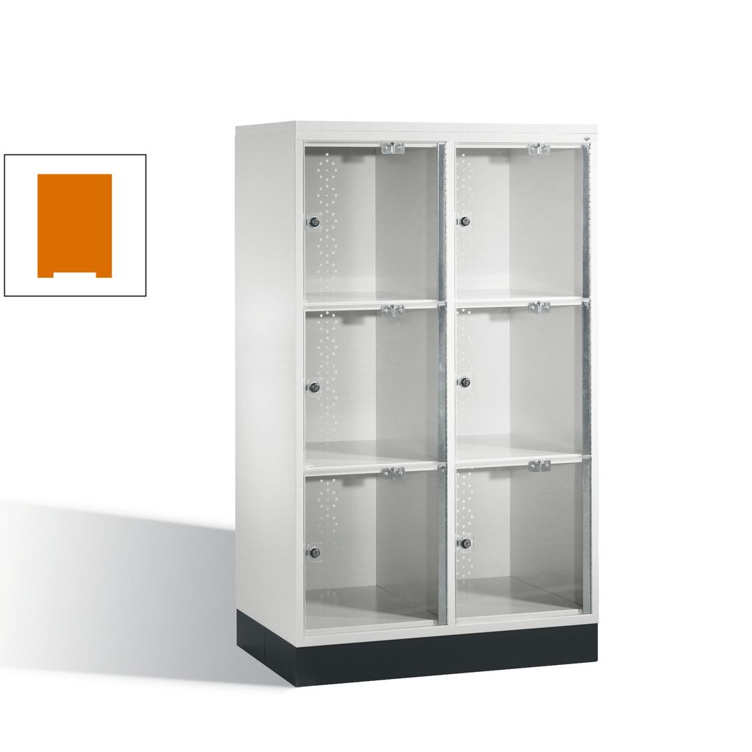 Schließfachschrank, Fächerschrank mit Türen aus Acrylglas, 2 Abteile, 6 Fächer, Zylinderschloss, 1.370 x 820 x 500 mm (HxBxT), Korpus anthrazitgrau