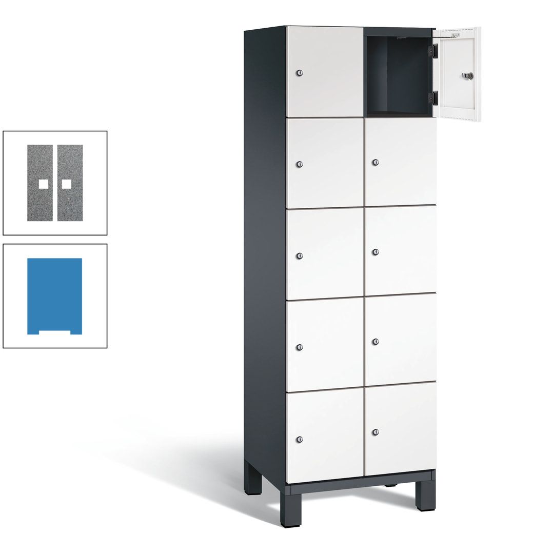 Fächerschrank, Stahlschrank, 10 Fächer, Türöffnungsbegrenzer, Füße, 1.980 x 600 x 525 mm (HxBxT), Korpus anthrazitgrau, Front anthrazitgrau